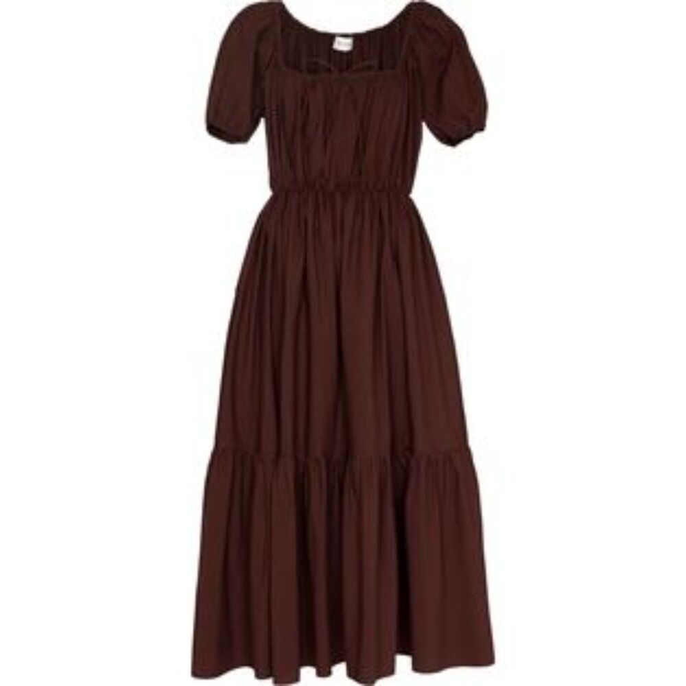 Matteau Women Size 4 Brown Drawcord Midi Dress Cottagecore Minimalist Peasant